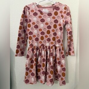 Mud Pie Pink Ribbed Pumpkin-Print Long Sleeve Dress
